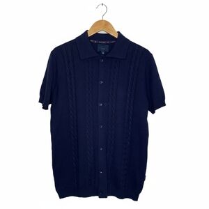 Men's Navy Cable Knit Button Down Shirt